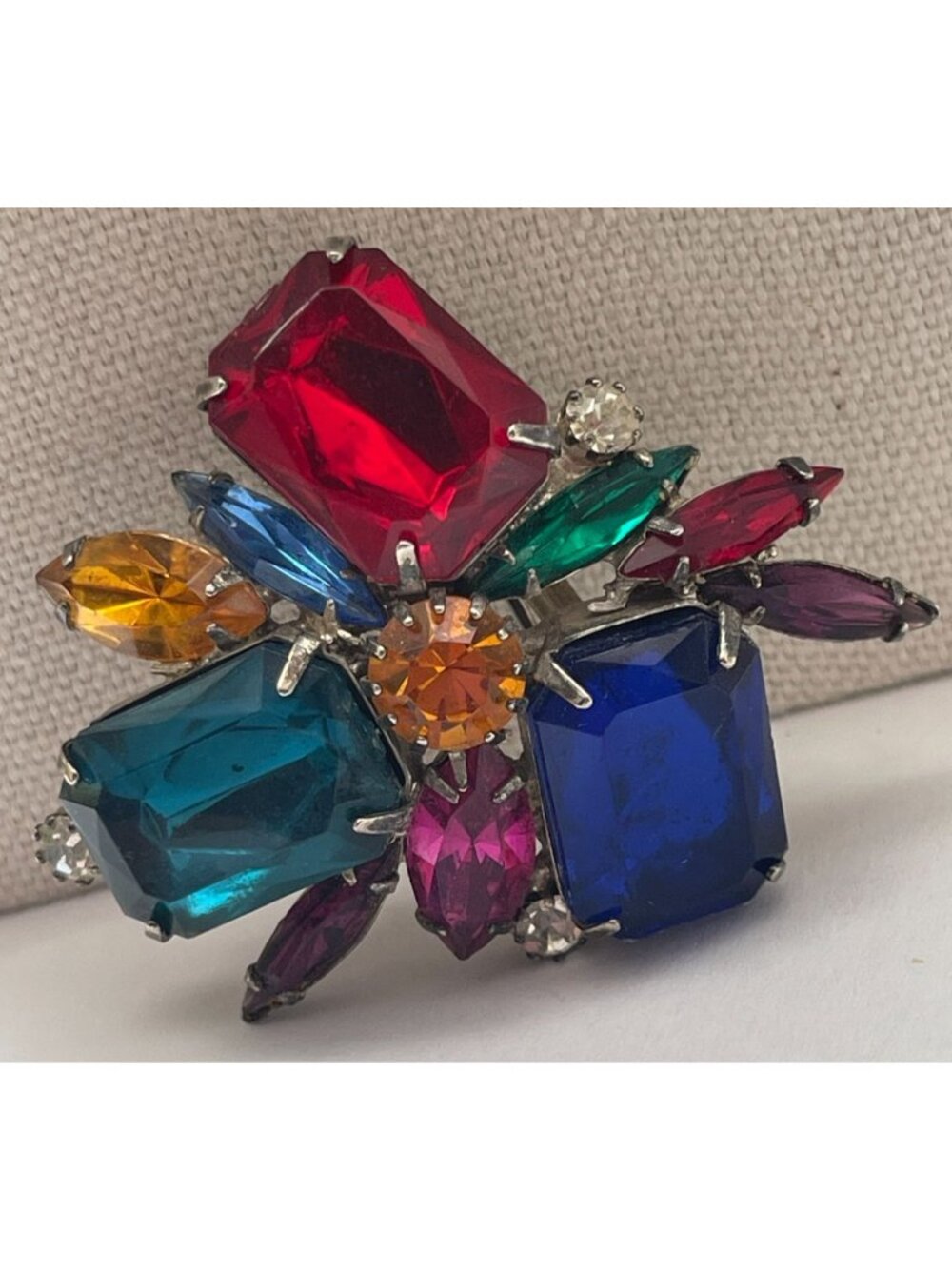 Vintage Fruit Salad Glass Prong Set MCM Costume Jewelry Brooch